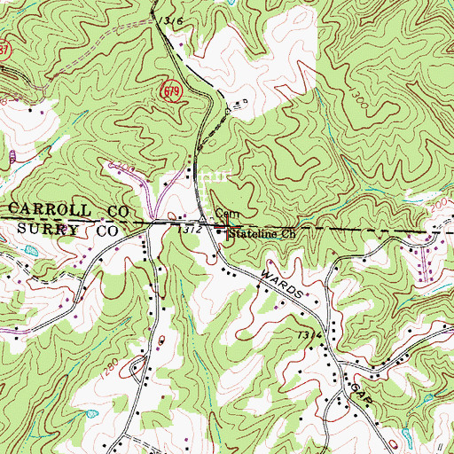 Topographic Map of Stateline Church, NC
