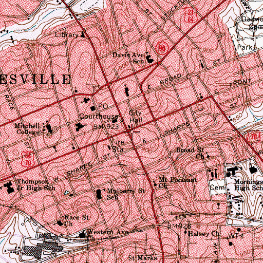 Topographic Map of Statesville, NC