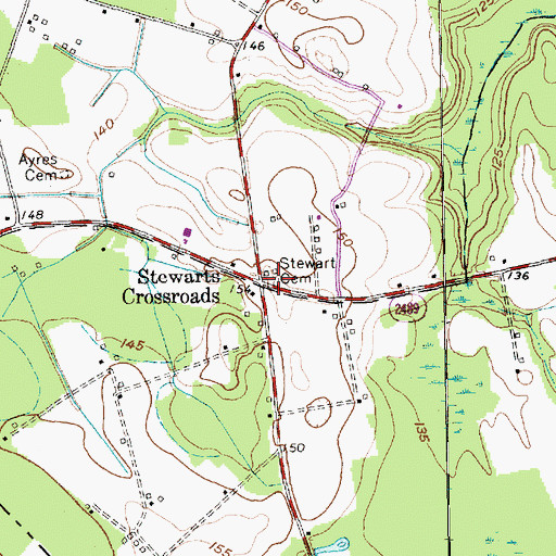 Topographic Map of Stewart Cemetery, NC
