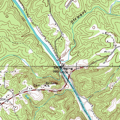 Topographic Map of Stewart Creek, NC