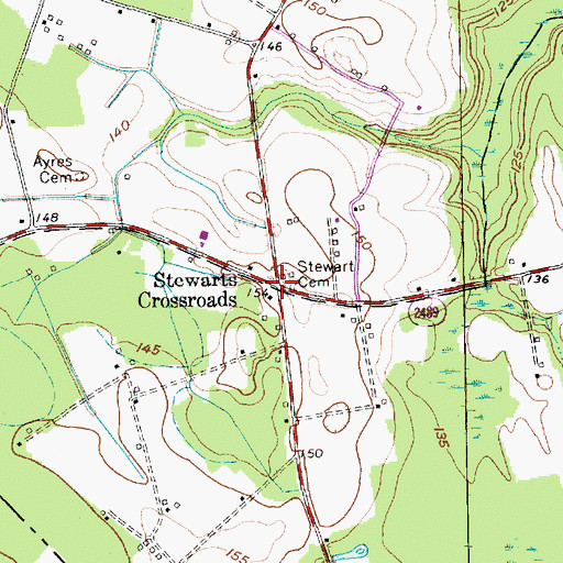 Topographic Map of Stewart Crossroads, NC