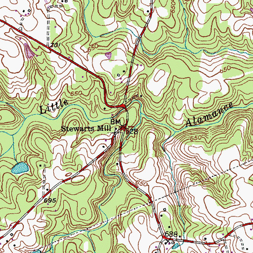 Topographic Map of Stewarts Mill, NC
