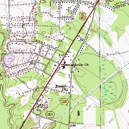 Topographic Map of Stewartsville Church, NC