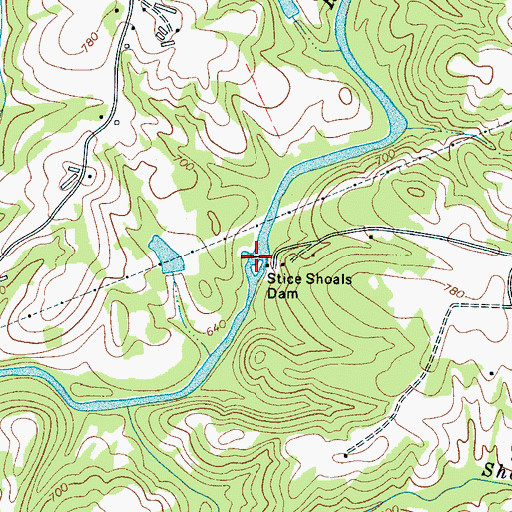 Topographic Map of Stice Shoals Dam, NC