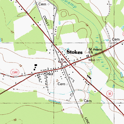 Topographic Map of Stokes, NC