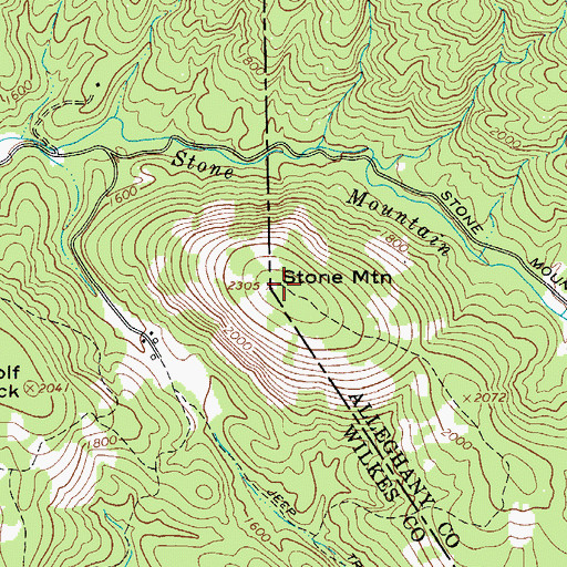 Topographic Map of Stone Mountain, NC