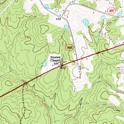 Topographic Map of Stones Chapel, NC