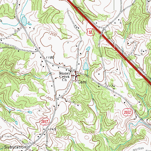 Topographic Map of Stoney Creek Primitive Baptist Church, NC