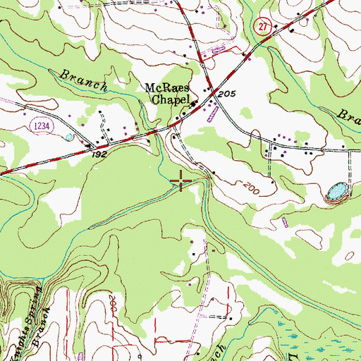 Topographic Map of Stony Branch, NC