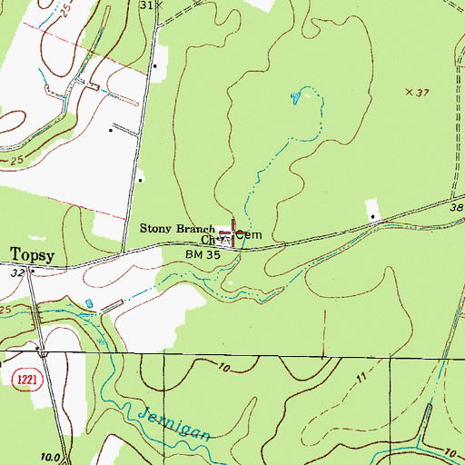 Topographic Map of Stony Branch Church, NC