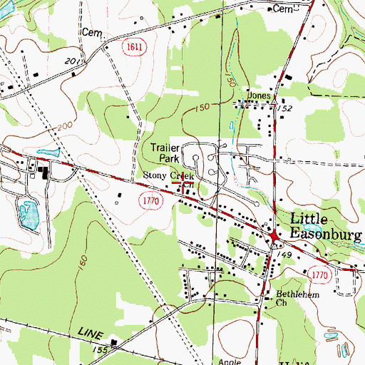 Topographic Map of Stony Creek Church, NC
