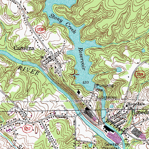 Topographic Map of Stony Creek Reservoir, NC