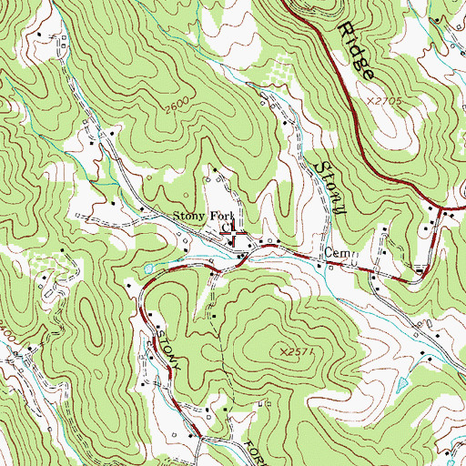 Topographic Map of Stony Fork Church, NC
