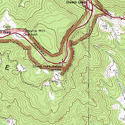 Topographic Map of Stony Fork Valley Overlook, NC