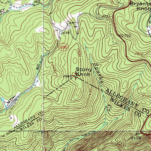 Topographic Map of Stony Knob, NC