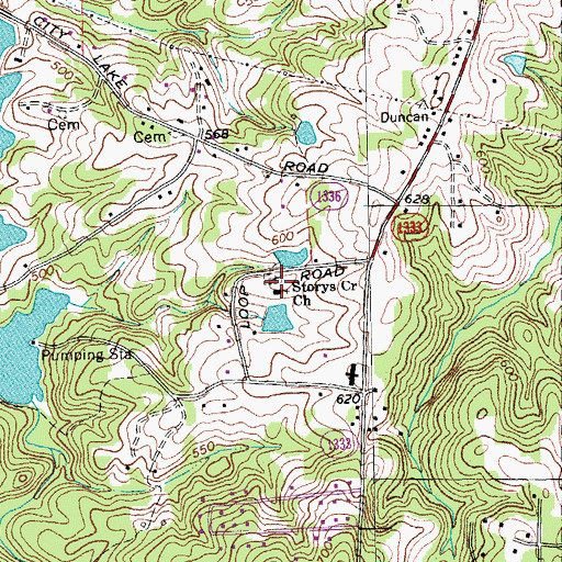 Topographic Map of Storys Creek Church, NC