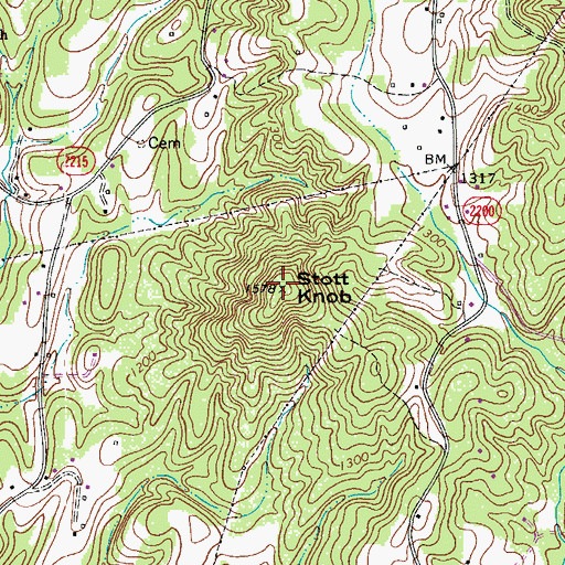 Topographic Map of Stott Knob, NC