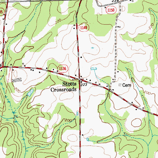Topographic Map of Stotts Crossroads, NC