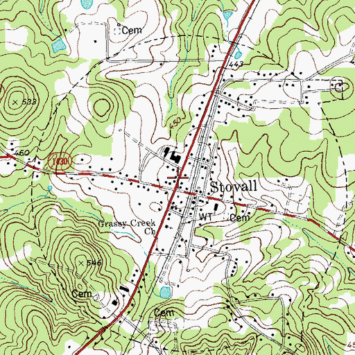 Topographic Map of Stovall, NC