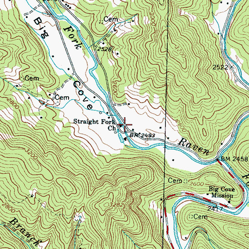 Topographic Map of Straight Fork Church, NC