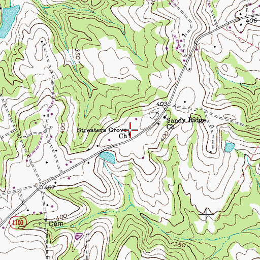 Topographic Map of Streaters Grove Church, NC