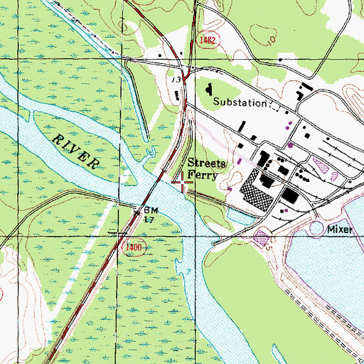 Topographic Map of Streets Ferry, NC