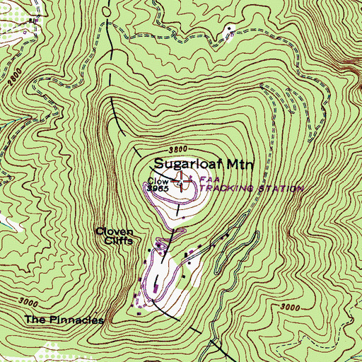 Topographic Map of Sugarloaf Mountain, NC