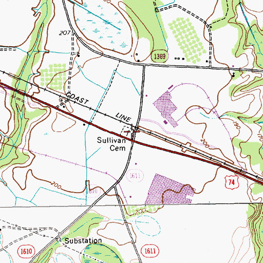 Topographic Map of Sullivan Cemetery, NC