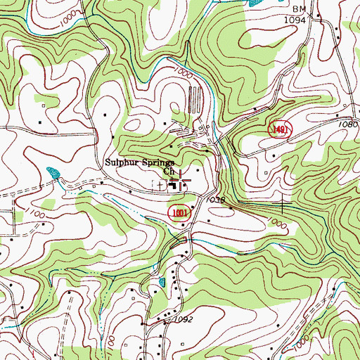 Topographic Map of Sulphur Springs Church, NC
