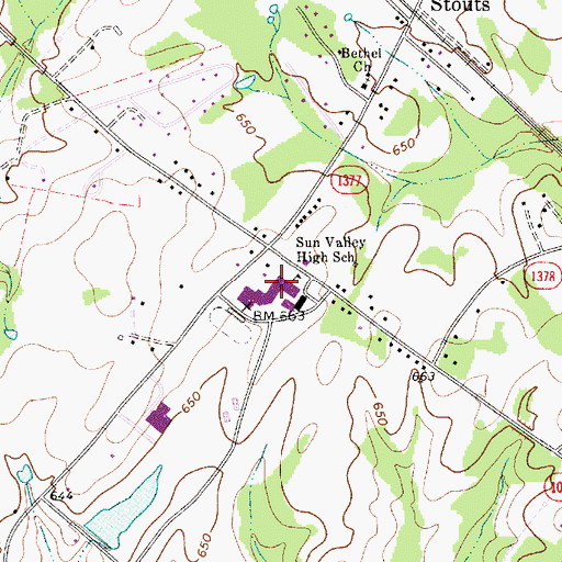 Topographic Map of Sun Valley High School, NC