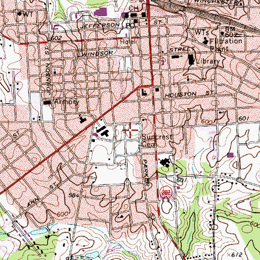 Topographic Map of Suncrest Cemetery, NC