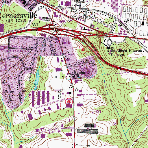 Topographic Map of Sunlight Church, NC