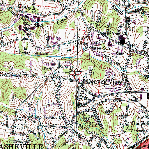 Topographic Map of Sunrise Church, NC
