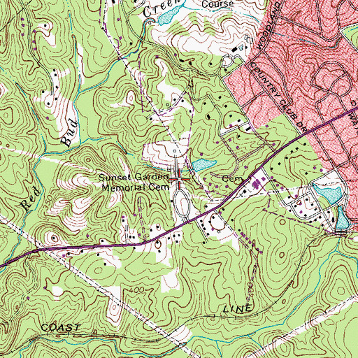 Topographic Map of Sunset Garden Memorial Cemetery, NC