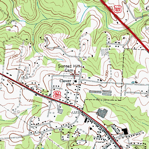 Topographic Map of Sunset Hill Cemetery, NC