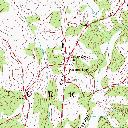 Topographic Map of Sunshine, NC
