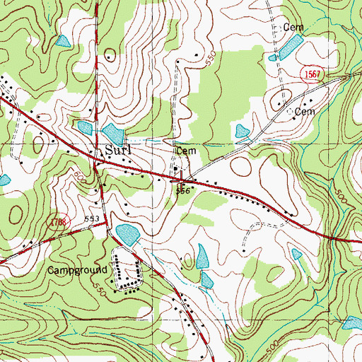Topographic Map of Surl Primitive Baptist Church, NC