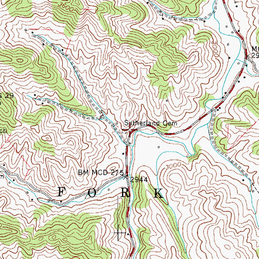 Topographic Map of Sutherland Cemetery, NC