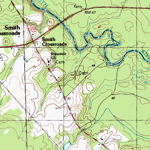 Topographic Map of Sutton Cemetery, NC