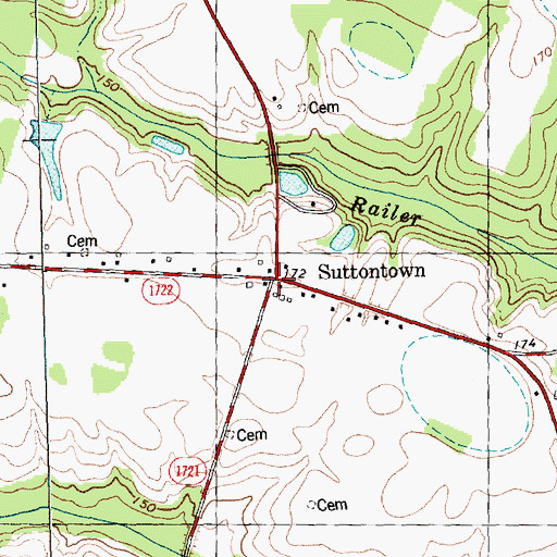 Topographic Map of Suttontown, NC