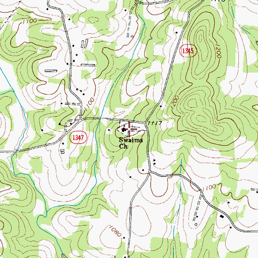 Topographic Map of Swaims Baptist Church, NC