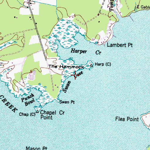 Topographic Map of Swan Cove, NC