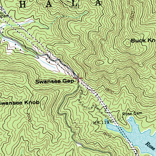 Topographic Map of Swansee Gap, NC