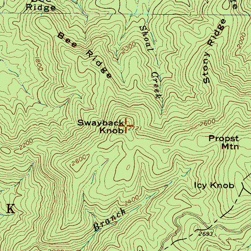 Topographic Map of Swayback Knob, NC