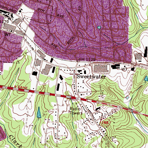 Topographic Map of Sweetwater, NC