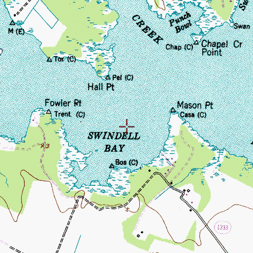 Topographic Map of Swindell Bay, NC