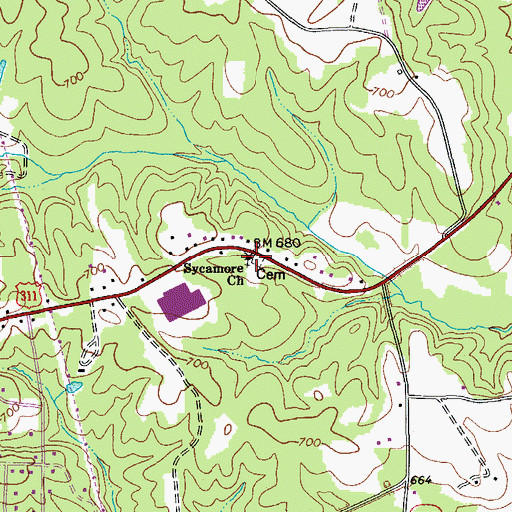 Topographic Map of Sycamore Baptist Church, NC
