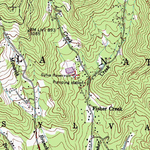 Topographic Map of Sylva Reservoir, NC