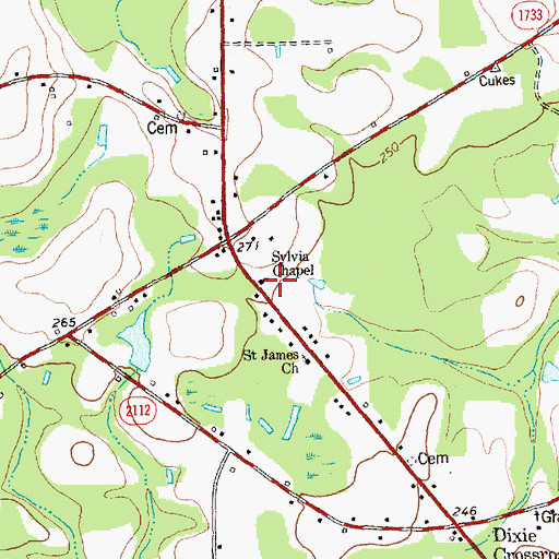 Topographic Map of Sylvia Chapel, NC