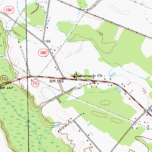 Topographic Map of Tabernacle Church, NC